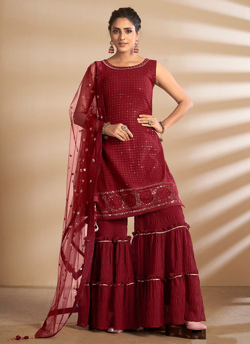Red Colour Arya Volume 27 Heavy Festive Wear Georgette Latest Ready Made Salwar Suit Collection 9905